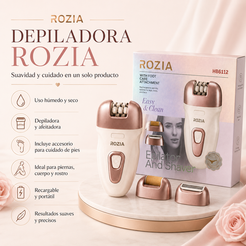 Depiladora Facial y Corporal para Dama 3 en 1 Recargable Rozia con Afeitadora y Callos