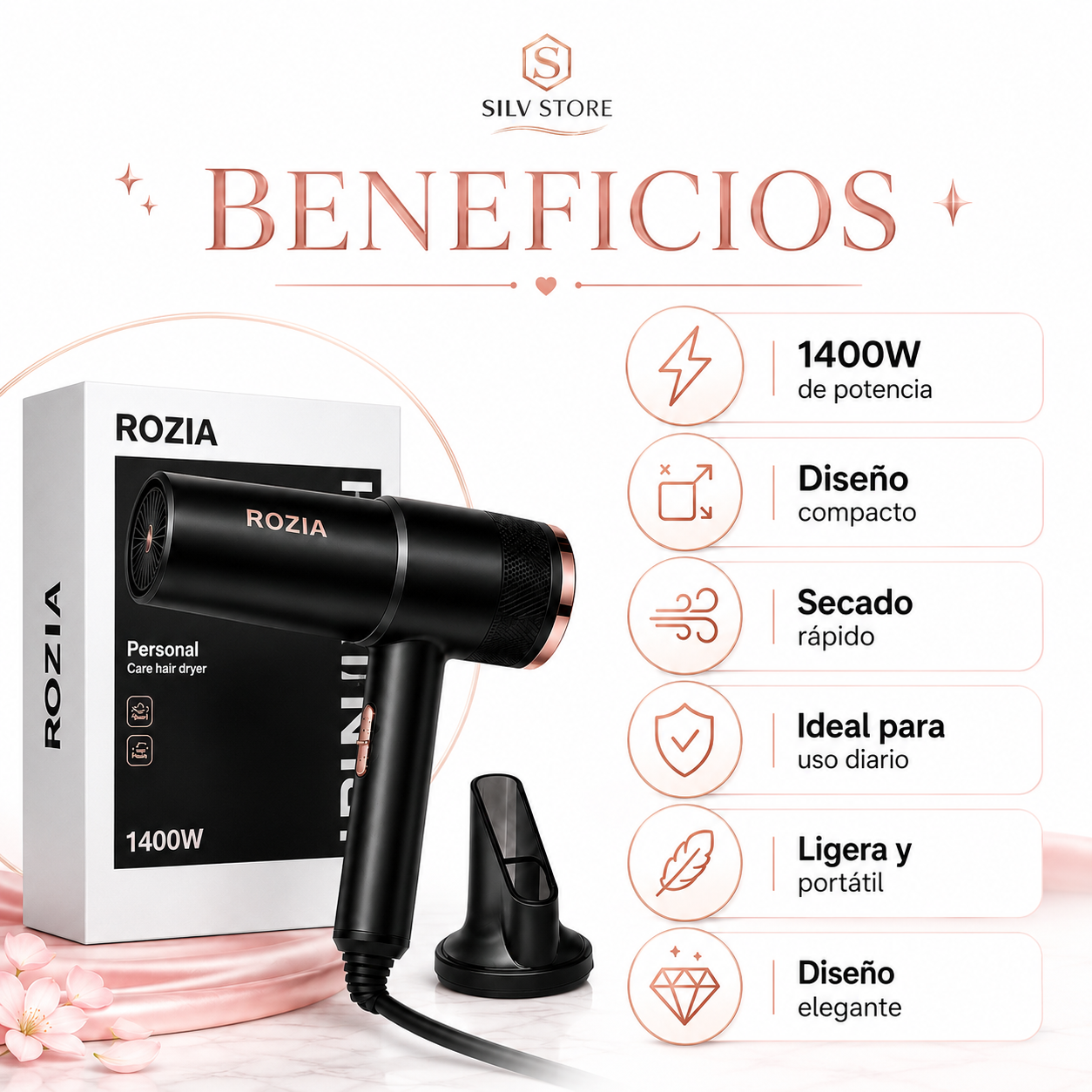 Secadora de Cabello Rozia 1400W: