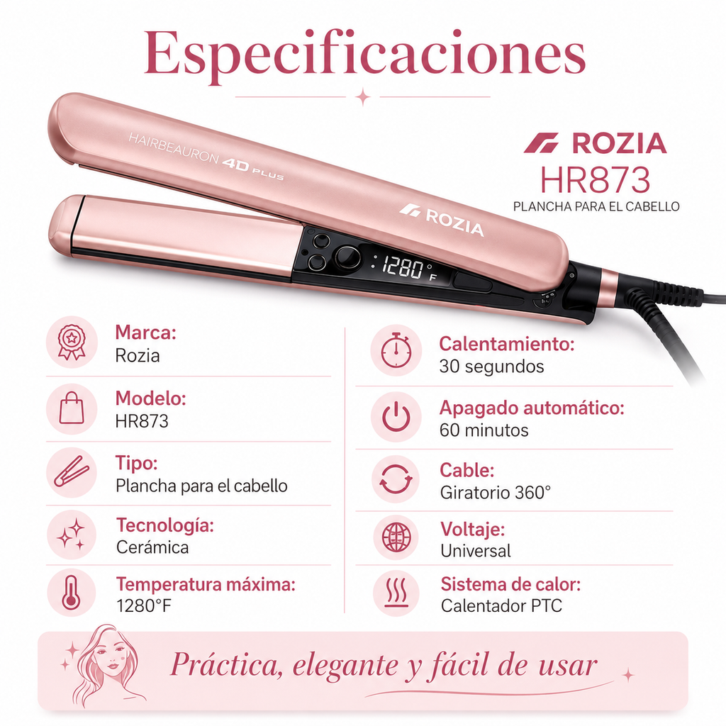 Plancha para cabello Rozia HR-873 Alisador profesional