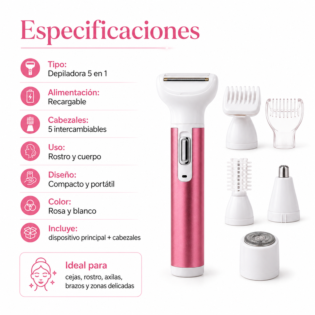 Depilador 5 En 1 Profesional Kit 5 Cabezal Facial Corporal
