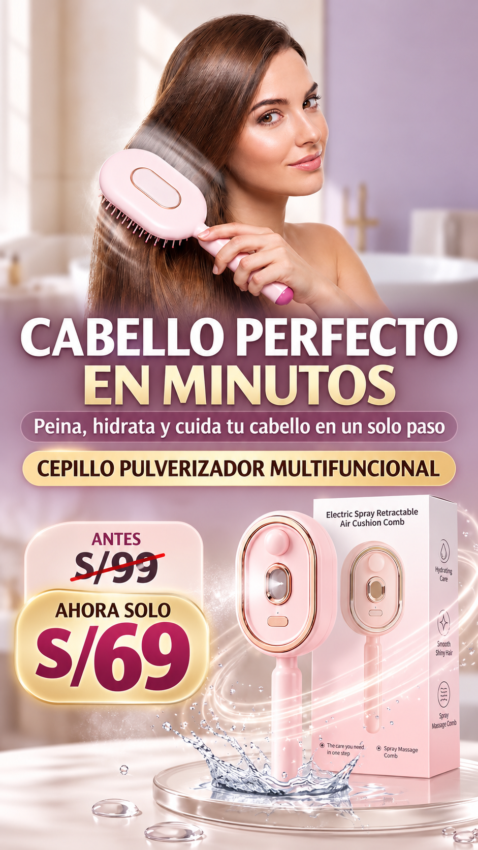CEPILLO A VAPOR CAPILAR MASAJE 5 en 1 Rozia NUTRE Y ALISA AL MISMO TIEMPO